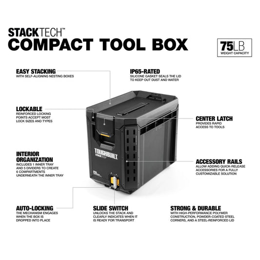 TOUGHBUILT STACKTECH Compact 10.4-in Black Plastic Lockable Tool Box Insert | Custom Design | ToolModShop | Made in the USA